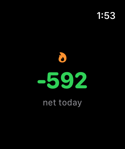 BurnClock on Apple Watch showing the live net calorie number